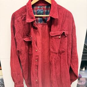 stem Red and Blue Plaid Shirt with Green Patch Label